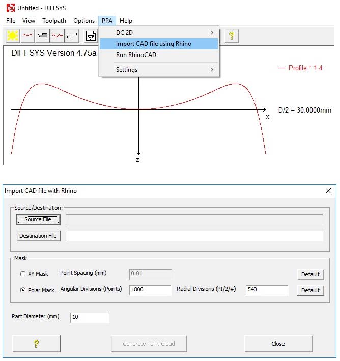 DIFFSYS Rhino import screen